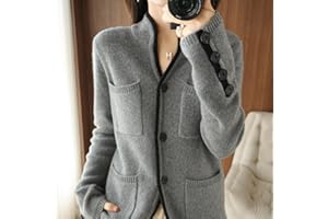 ZXCW 100% Cashmere/Maglione in Lana Autunno/Inverno 2021 Collare Stand-up da Donna Cardigan Casual Knit Tops Coreano Plus Size Giacca Femminile-M,Dark Grey