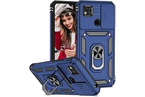 POUHYE Funda para Xiaomi Redmi 10A / 9C/9C NFC Carcasa Original, Silicone TPU + PC Rugged Bumper Case con 360° Magnético Anillo Soporte, Cubierta de cámara Deslizante Proteger Carcasa Azul
