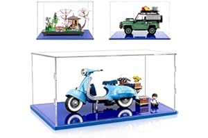 AAABOX Teca Espositiva 40x25x25 con Base Blu,3mm Acrilico Trasparente Antipolvere Vetrina per Giardino Tranquillo 10315 Land Rover Classic Defender 90 10317 Vespa 125 10298 RS Q e-tron 42160