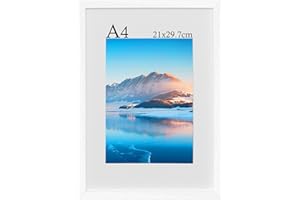 DTXDTECH White Wooden A4 Photo Frames, 21x30 cm, with Mount, for Wall or Table Decoration