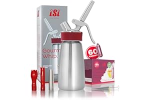 ISI Sahnespender 250 ml, Gourmet Whip Plus, 0.25 Liter, aus hochwertigem Edelstahl, Betrieb Sahnekapseln, für Sahne, warme und kalte Saucen, Suppen, Espumas und Desserts, mit 60 Sahnekapseln
