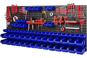 PAFEN Scaffale da officina, 1728 x 780 mm, con 40 supporti per attrezzi e 64 contenitori impilabili, pannelli da parete