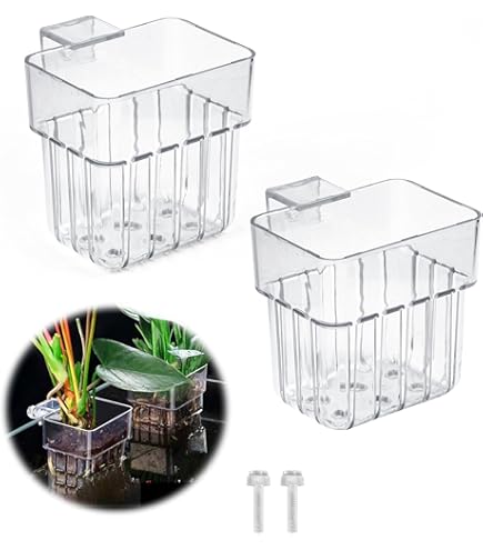 Naisfei Aquariumplantenhouders, verpakking van 4 stuks helder polypropyleen (PP), hangend ontwerp met watercirculatiegaten en eenvoudige installatie, ideaal voor zoetwater- en zoutwaterplanten en