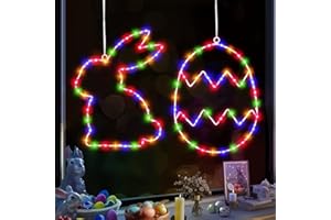 JSUEU Oster Fenster lichter,Led Osterbeleuchtung Hasen-Eier Lichter Deko für Oster 100 LEDS Lichterkette Ostern Deko Fenster Beleuchtet 8 Modi mit Timer Ostern Fensterdeko Heimdekoration Draußen & Inne