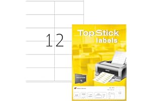 TopStick Etichette Universali, 105 x 48 mm, Etichette Adesive A4 per Stampante, 12 Etichette per Foglio, Bianco