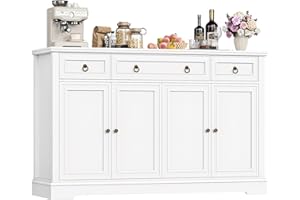 ‎FIRFURD FirFurd Sideboard Küchenschrank mit Arbeitsplatte Buffetschrank Sideboard für Küche Wohnzimmer Wohnzimmerschrank mit 3 Schubladen und 4Türen Küchenbuffet mit Verstellbares Regal 134x87x40 cm weiß