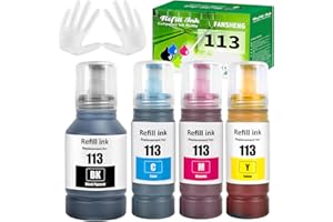 FANSHENG 113 Inchiostro Compatibile con Epson 113 Flaconi di Inchiostro per Ecotank ET-5150 ET5150 ET-5170 ET-16650 ET-16600 ET-16150 ET-15000 ET-5100 ET-5160 ET-5800 Pro ET-5850 (4 Pack BK/CM/Y)