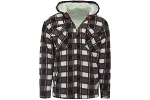 MyShoeStore Unisex Padded Shirts Lumberjack Collared Hooded Flannel Check Jacket Thick Quilted Work Wear Warm Thermal Fleece Fur Lined Top Casual Coat Plus Big Size S-5XL