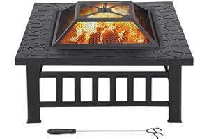 Yaheetech Brasero Extérieur 3 en 1 Carrée Multifonctionnelle 81x81x50cm pour Terrasse Balcon Poêles à Bois avec Couverture en Maille Poker Noir