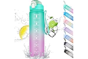 CodiCile 1L Water Bottle, Sports Water Bottle with Straw and Time Markings,Motivational Leakproof 1 litre Water Bottle with BPA Free Lid for Sports Gym Office Running