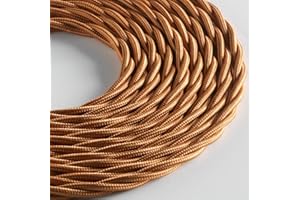 Klartext - Cavo tessile trecciato LUMIÈRE per illuminazione, 3x0,75mm, Bronzo, 3mt.|Attenzione: cavo terra incluso! Massima sicurezza anti scossa!