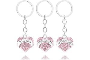 LAUHONMIN 3pcs Pink Crystal Big Middle Little Sister Gift Family Friend Key Chain Rings Set Women Girls Keychains