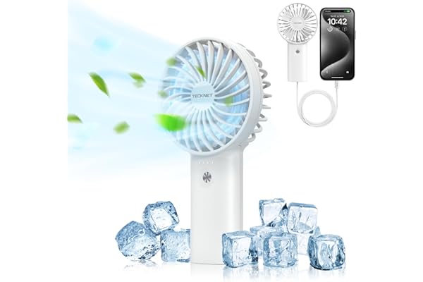 TECKNET Mini Ventilateur Portable 7000mAh, Ventilateur USB avec Fonction Power Bank, Ventilateur Silencieux à 3 Vitesses Réglables, Ventilateur de Poche pour Bureau/Voyage/Extérieur, Blanc