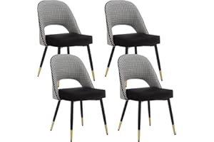 WAHSON OFFICE CHAIRS Wahson Aksamitne krzesła do jadalni, zestaw 4 sztuk, narożne krzesła kuchenne z metalowymi nogami, nowoczesne krzesła rekreacyjne do jadalni / salonu, czarne
