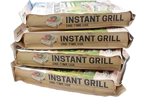 HIMBETA Öko Einweggrill (4 Stück) - Das Original - Einmalgrill für Camping Strand Park 100% Nachhaltig 50% weniger CO2 durch Bambuskohle, nach 5 min startklar und über 1 Stunde nutzbar