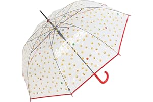 HAPPY RAIN Emoticon - Paraguas transparente con impresión automática de sonrisa, rojo, 99 cm, Paraguas automático