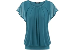 Zeagoo Womens Summer Tops Ruffle Short Sleeve T-Shirt Flowy Loose Pleated Floral Mesh Shirts Double Layers Crew Neck Tunic Tops