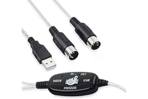 GELRHONR USB MIDI Cable Adapter, USB Type A Male to MIDI Din 5 Pin In-Out Cable Interface with LED Indicator for Music Keyboard Piano to PC Laptop Support XP/Windows7/8/10/Vista-6.5Ft