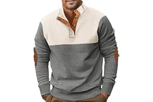 PRIVIMIX Sweat Homme sans Capuche Léger Pull Col à Boutons Sweatshirt Velours Côtelé Sweet M-3XL