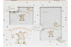 THORNE ANTIQUES AND COLLECTABLES My Special Keepsakes Box with Photo Frame Lid | Baby Boy or Girl Keepsake Wooden Memory Box in Gender Neutral Colours with Cute Baby Elephant Design, Large Size (26 x 19 x 9cm)