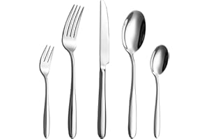 Velaze Juego de Cubiertos, Cubertería de Acero Inoxidable 18/10 Vajilla para 12 Personas, 12 Cuchillos de Mesa, 12 Tenedores, 12 Cucharas, 12 Tenedores de Postre y 12 Cucharas de Té, Plata(60 Piezas)
