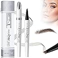 Microblading Eyebrow Pen, Upgraded 3D Waterproof Microblading Eyebrow Pencil, 4-Tip Eyebrow Pencil, Natural Makeup Long-Lasting Fine Stroke Magic Eyebrow Pencil for Women Stay on All Day (Dark Brown)