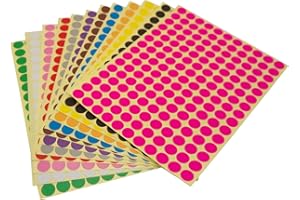 LJY Round Dot Stickers Color Coding Labels, 12 Different Assorted Colors Dot Labels, 12 Sheets