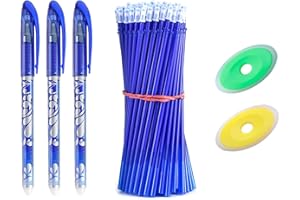 HUKNEQN 55PCS Recambios Bolígrafo Borrable 0.5mm, Repuesto Borrables, Incluye 3 Bolígrafos y 2 Borradores, Tinta Termosensible, Ideal para Oficina y Estudiantes, Compatible con Pilot Frixion (55pcs)