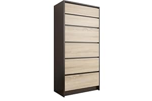 Framire R-6 komoda dębowa wenge Mix dąb Sonoma komoda z 6 szufladami, szafka do sypialni, salonu, łazienki, 129 x 70 x 40 cm