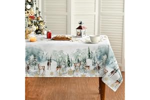 ‎ARTOID MODE Artoid Mode Golden Schneeflocken Bäume Rentier Weihnachten Tischdecke 140x110 cm, Winter Vögel Fleckschutz Tischwäsche Küche Dekoration Party Dekor