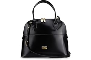 Zamponi Borsa Nera Donna Elegante a Mano - Borsa Tracolla Donna Media - Borsa Pelle Donna Vera Pelle Made in Italy