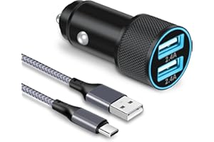 ‎MATAUMAHI MatauMahi Ładowarka Samochodowa USB 5V/2.4A 2 Porty i Kabel USB C, Gniazdo USB w Zapalniczce Samochodowej 12V/24V i Kabel Typu C, Kompatybilny z Samsung Galaxy, Google Pixel, Xiaomi, OPPO. Czarny