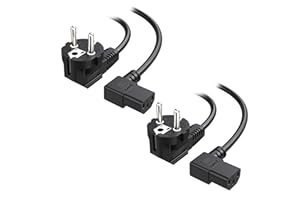 Cable Matters, Paquete de 2 Cables de alimentación de 3 Polos, 2 m, Cable para aparatos electrónicos con Conector en ángulo, Tipo F (CEE 7/7) a IEC C13, para Ordenadores de sobremesa, Negro