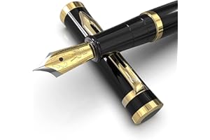 ‎WORDSWORTH & BLACK Wordsworth & Black Füllfederhalter-Set, extra feine Feder, inklusive 6 Tintenpatronen und Kolbenkonverter, Geschenkbox, Tagebuch, Kalligraphie, Gold-Schwarz