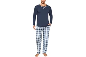 Litherday Pigiama da Uomo Pigiama Invernale da Uomo Pigiama Lungo da Uomo Pigiama in Cotone da Uomo Pigiama a Maniche Lunghe da Uomo Pigiama da Uomo con Coulisse e Tasche 2 Pezzi, S-XXL