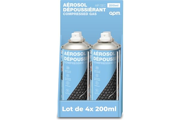 APM Lot 4 Bombes Air Sec 200ml, Aérosol Dépoussiérant Matériel Informatique, Spray Nettoyage Air Comprimé pour PC Clavier Mobile Appareil Photo et Composants électroniques, Buse de précision, 570054