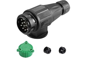 SPARKMOTO Prise Remorque 13 Broches Male Étanche, 12V Prise attelage 13 Broches Connecteur Prise de Remorque Male pour Porte-vélos, Camion,Caravane,Fiche Remorque 13 Broches avec Cache Vert(SK13P)