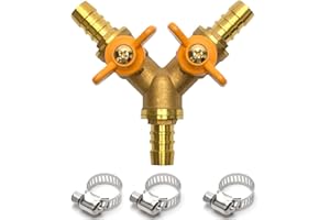JAVOUKA Brass Hose Splitter - 3 Way Shut Off Ball Valve, 3/8" Hose Barb 2 Switch Brass Y Shaped Valve