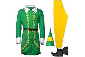 AudMsier Disfraz de elfo Navidad Buddy Jovi Chaqueta Cinturón Pantalones Vacaciones Verde Fiesta Trajes para Adultos