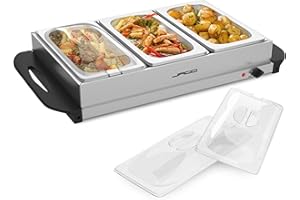 Jago® Chauffe-Plats Électrique - en Acier Inoxydable, Maintien de la Température, Couvercles Transparents - Chauffe-Buffet, Chafing Dish (3 Récipients / 3 x 2.5L (7.5L))