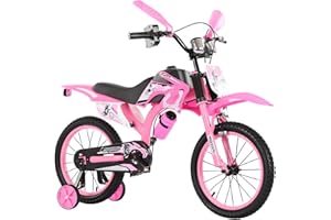 Touch of Venetian 12" 16" 20" Boys Motorcross Bike with Stabilisers Black Red Green Blue Pink Moto Wheels Kids Bicycle for Ages 2-9 Years Old Motorcycle Sound Motorcross