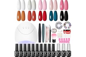 VANREESA Uñas Semipermanentes Kit Completo y Lámpara U V 10 Colores Kit Uñas Semipermanentes con Mate Top Coat Kit Manicura Semipermanente Regalos para Mujeres