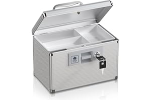 ZORVIDSON Medicine Lock Box with Key, Portable Medication Lock Box, Medicine Storage Box for Home (Silver, Small)