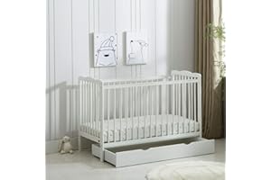 MCC DIRECT Brooklyn Baby Cot Crib with Water Repellent Mattress & Wheeled Drawer [Grey/Cream White] (Cream White)