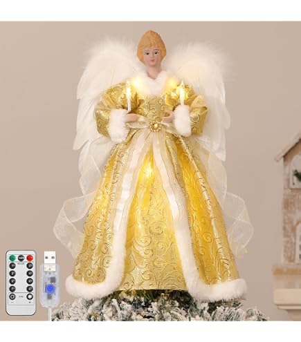 Goodwill Ange De Sapin En Résine Et Tissu Blanc Doré - 31 Cm, Décoration Arbre De Noël