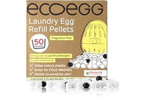 Ecoegg Recharges D'œufs De Lessive | Remplacement des détergents et des adoucisseurs|Sensible, pas de blanchiment de chlore, phosphates, parabènes, SLS/SLES ou huile de palme| 50 lavages Sans parfum