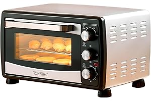 STEINBORG Mini piekarnik 20 l, piec do pizzy, mini piekarnik 3 w 1, z termoobiegiem, wyjmowana blacha na okruchy, 1400 W, grzanie górne/dolne, stal nierdzewna, timer 60 min