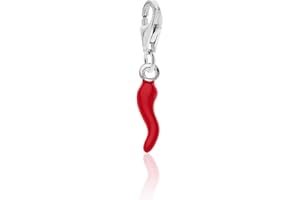 Aka Gioielli® - Pendentif Charm Corne Italienne en Argent 925 Rhodié Porte Bonheur pour Femme