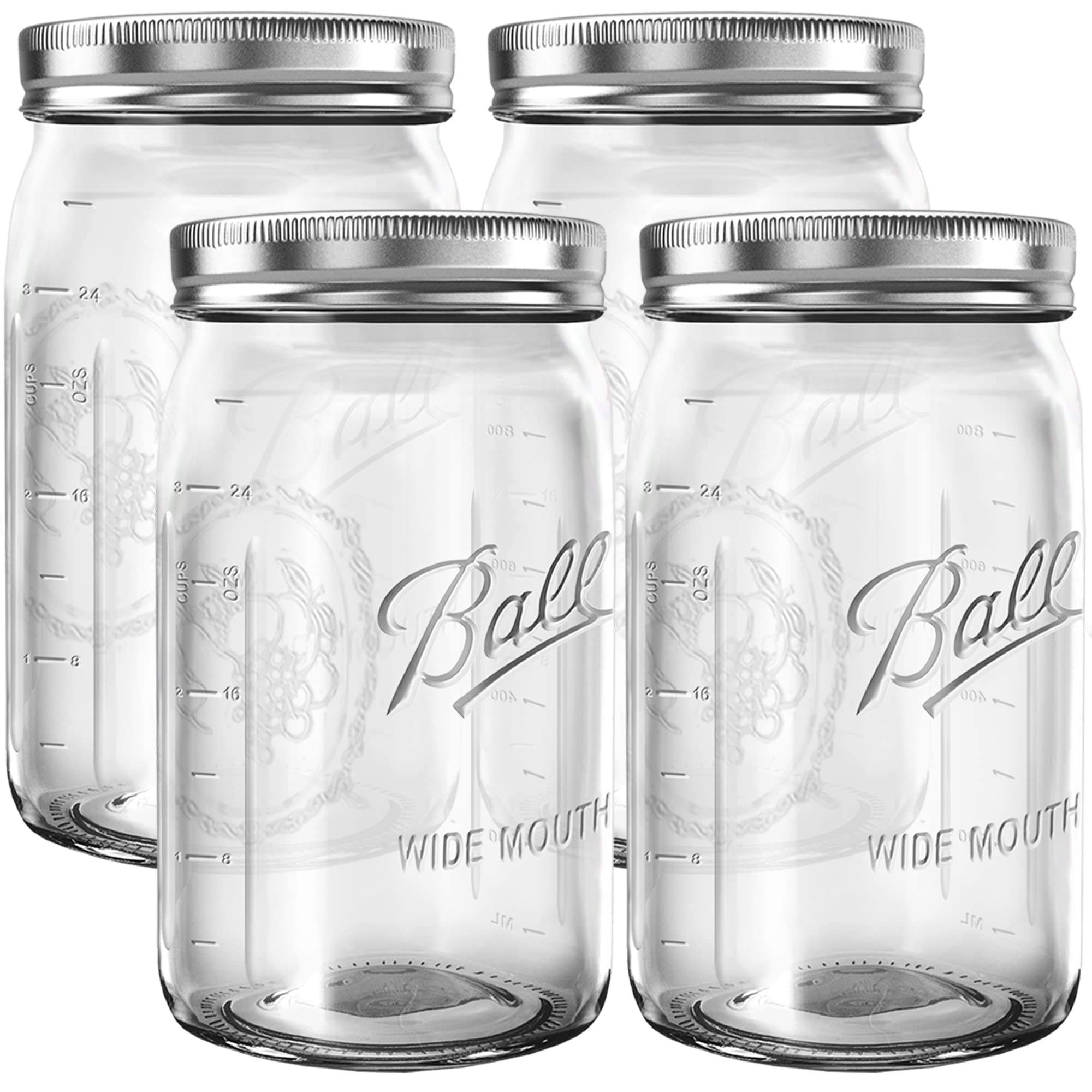Mason Jars Wide Mouth 32 oz Bundle with Non Slip Jar Opener