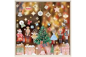 AIBIIN Christmas Window Stickers Cartoon Nutcracker Pink Christmas Window Clings for Home Party Decorations Double Sides Reusable Window Decals 8 Sheets